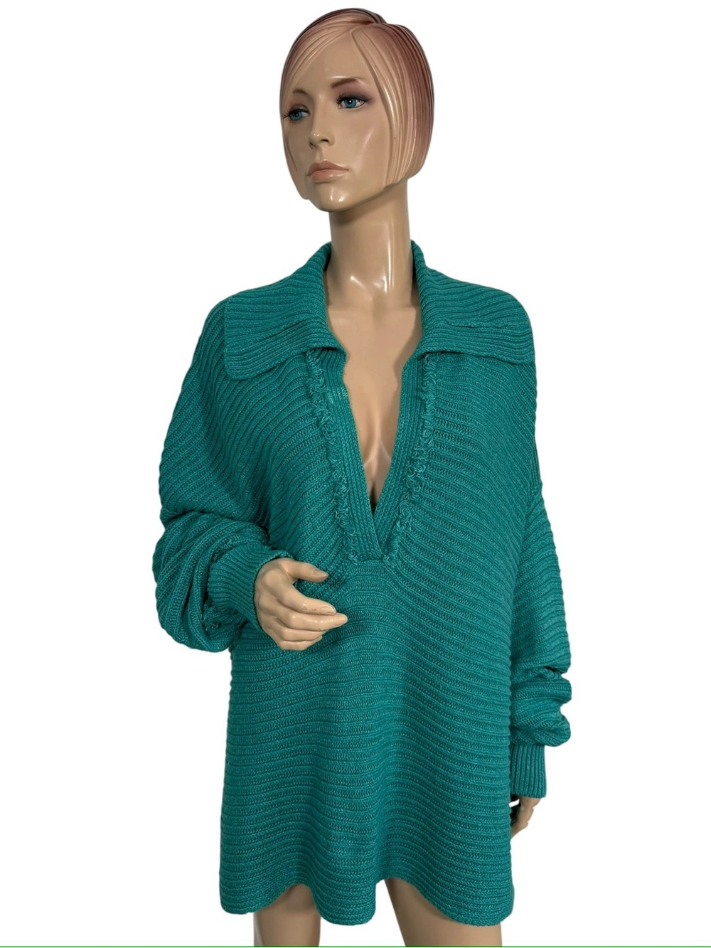 Free People Marlie Ribbed Knit Oversized
Collared Pullover Sweater Teal XL - Picture 3 of 10
